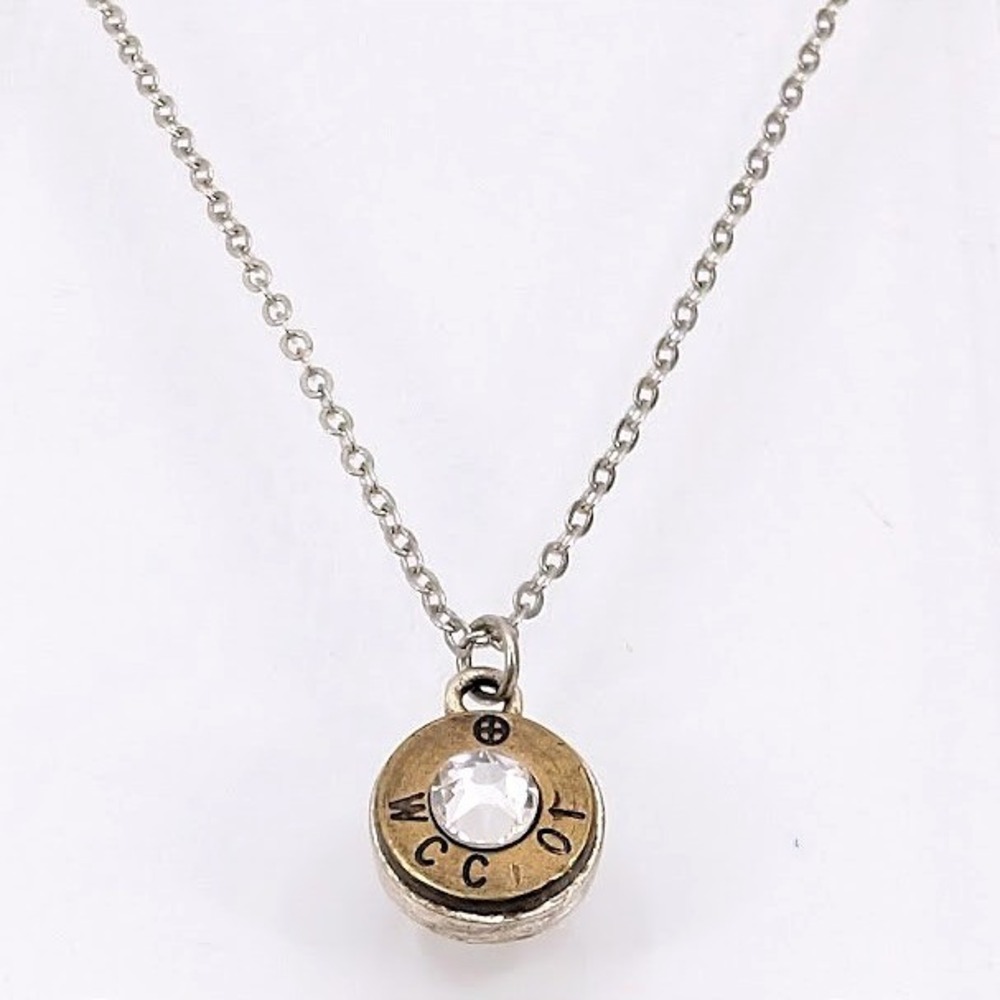 Western‎ Bullet Casing Rhinestone WCC 10 Pendant Silver Tone Necklace Reworked